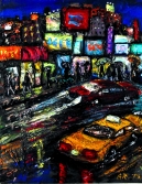 TAXI AND RED CAR IN THE RAIN