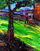 GIRL WITH DOG IN CITY PARK